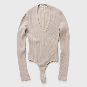 AGOLDE Tavi Deep V Thong Bodysuit Organic Cotton Beige